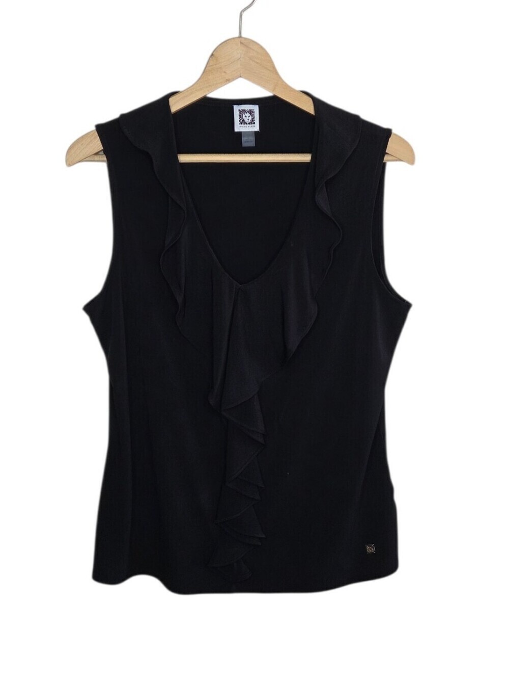 Anne Klein Black Ruffle V-neck Tank Blouse Size Large